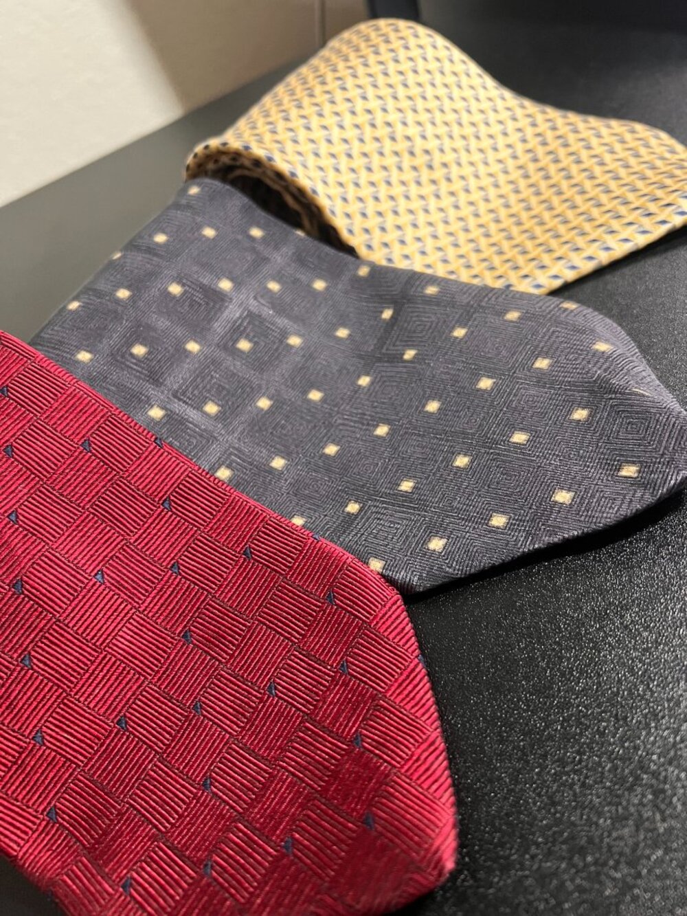 Lot of 3 Stafford Executive 100% Silk Ties Red Grey Blue Geometric‎ Wide 4"